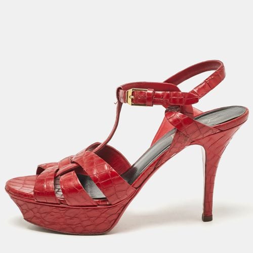 Saint Laurent Red Croc Embossed Leather Tribute Platform Sandals Size 37 - Saint Laurent Paris - Modalova