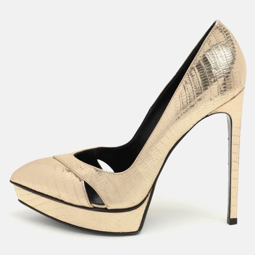 Saint Laurent Gold Lizard Embossed Leather Platform Pumps Size 39 - Saint Laurent Paris - Modalova