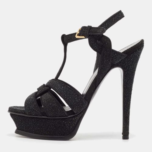 Saint Laurent Black Glitter Suede Tribute Sandals Size 35 - Saint Laurent Paris - Modalova