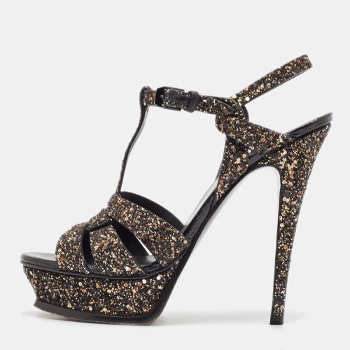 Saint Laurent Black Glitter Tribute Platform Sandals Size 38.5 - Saint Laurent Paris - Modalova