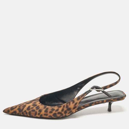 Saint Laurent Brown/Black Leopard Print Canvas Cherish Slingback Pumps Size 37.5 - Saint Laurent Paris - Modalova