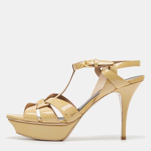 Saint Laurent Paris Beige Patent Leather Tribute Platform Ankle Strap Sandals Size 41 - Saint Laurent Paris - Modalova