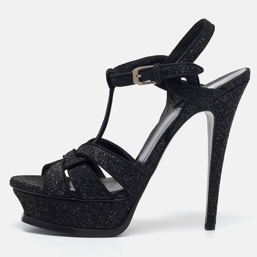 Saint Laurent Black Textured Suede Tribute Platform Sandals Size 38.5 - Saint Laurent Paris - Modalova