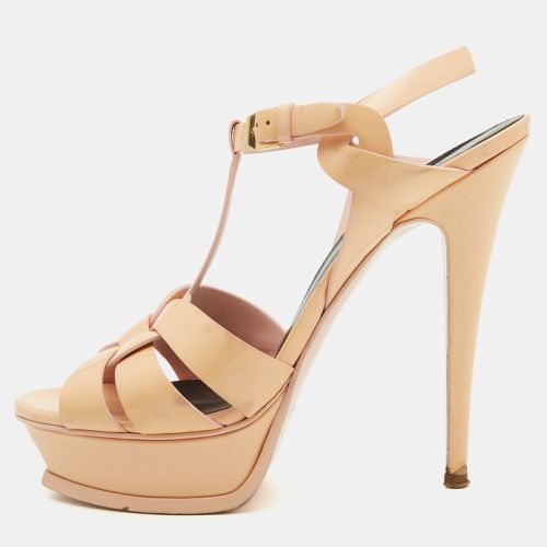 Saint Laurent Cream Patent Leather Tribute Platform Sandals Size 39 - Saint Laurent Paris - Modalova