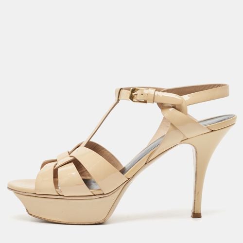 Saint Laurent Beige Patent Leather Tribute Platform Sandals Size 38.5 - Saint Laurent Paris - Modalova