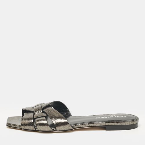 Saint Laurent Metallic Leather Tribute Flat Sandals Size 36.5 - Saint Laurent Paris - Modalova