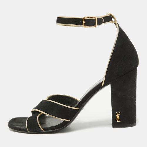 Saint Laurent Black Suede Ankle Strap Sandals Size 38.5 - Saint Laurent Paris - Modalova