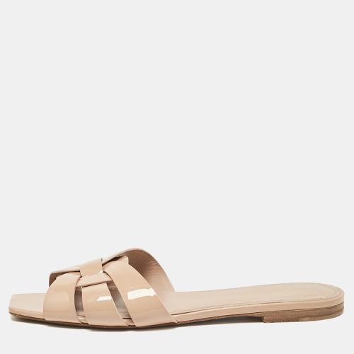 Saint Laurent Beige Patent Leather Tribute Flat Slides Size 38.5 - Saint Laurent Paris - Modalova