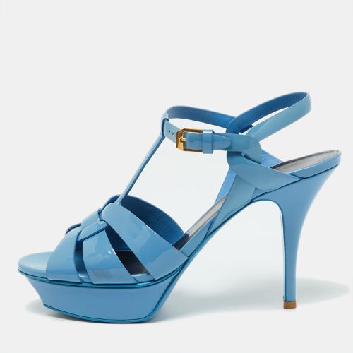 Saint Laurent Blue Patent Leather Tribute Platform Sandals Size 40 - Saint Laurent Paris - Modalova