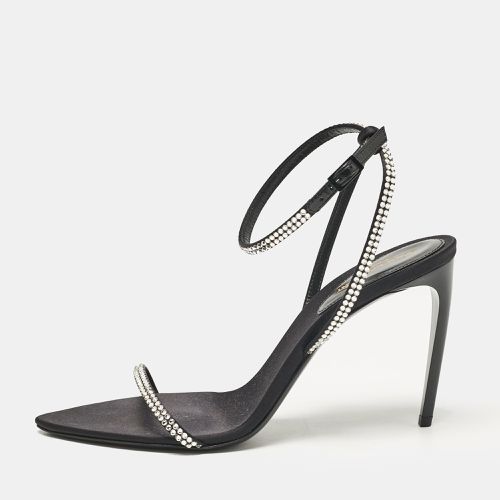 Saint Laurent Black Satin Crystal Embellished Ankle Strap Sandals Size 37 - Saint Laurent Paris - Modalova