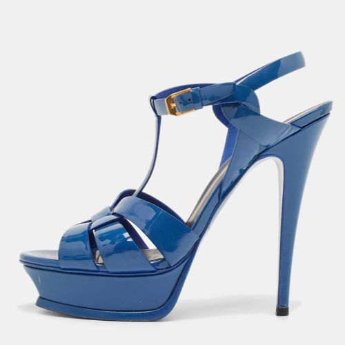 Saint Laurent Blue Patent Leather Tribute Platform Sandals Size 39 - Saint Laurent Paris - Modalova