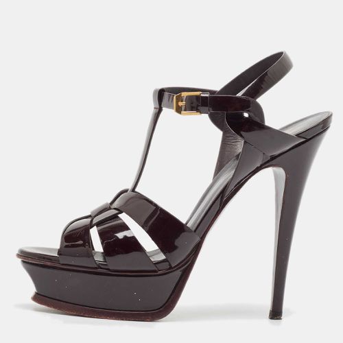 Saint Laurent Dark Burgundy Patent Leather Tribute Platform Sandals Size 39 - Saint Laurent Paris - Modalova