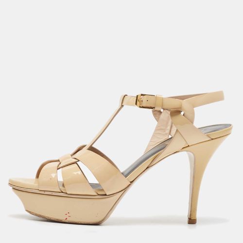 Saint Laurent Beige Patent Leather Tribute Platform Sandals Size 38.5 - Saint Laurent Paris - Modalova