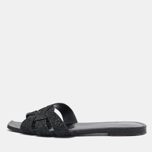 Saint Laurent Black Glitter and Ayers Tribute Flat Slides Size 38.5 - Saint Laurent Paris - Modalova