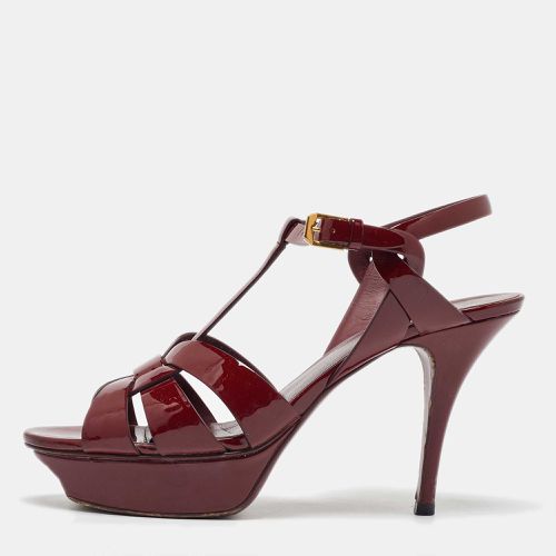 Saint Laurent Burgundy Patent Leather Tribute Platform Sandals Size 39 - Saint Laurent Paris - Modalova