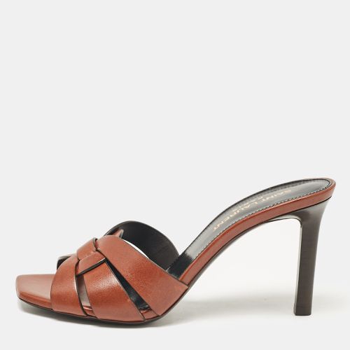 Saint Laurent Brown Leather Tribute Slide Sandals Size 35.5 - Saint Laurent Paris - Modalova