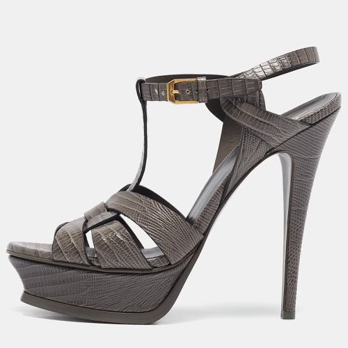 Saint Laurent Grey Lizard Embossed Leather Tribute Platform Sandals Size 39 - Saint Laurent Paris - Modalova