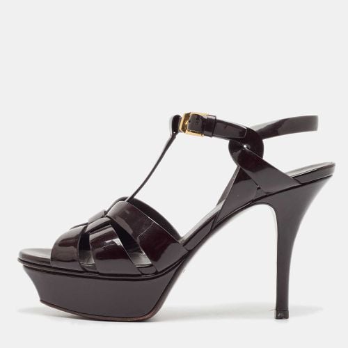 Saint Laurent Dark Brown Patent Leather Tribute Platform Sandals Size 35 - Saint Laurent Paris - Modalova