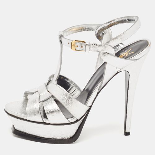 Saint Laurent Silver Leather Tribute Sandals Size 38 - Saint Laurent Paris - Modalova