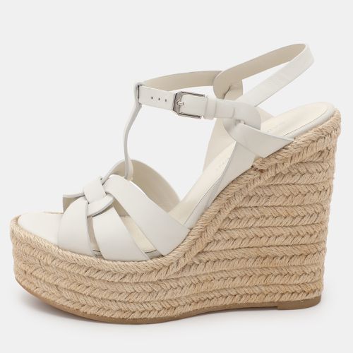 Saint Laurent White Leather Tribute Wedge Espadrille Sandals Size 36.5 - Saint Laurent Paris - Modalova