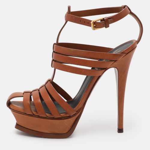 Saint Laurent Brown Leather Ankle Strap Sandals Size 36.5 - Saint Laurent Paris - Modalova