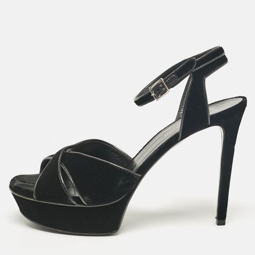 Saint Laurent Black Velvet Bianca Ankle Strap Sandals Size 39 - Saint Laurent Paris - Modalova