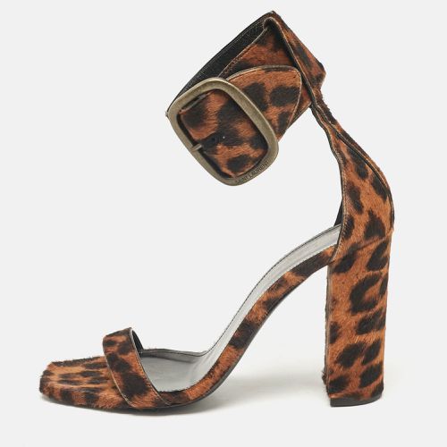 Saint Laurent Brown Leopard Print Calf Hair Ankle Strap Block Heel Sandals Size 39 - Saint Laurent Paris - Modalova