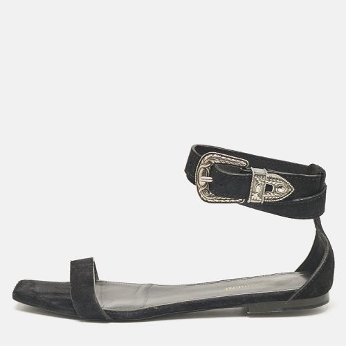 Saint Laurent Black Suede Ankle Strap Flat Sandals Size 39 - Saint Laurent Paris - Modalova