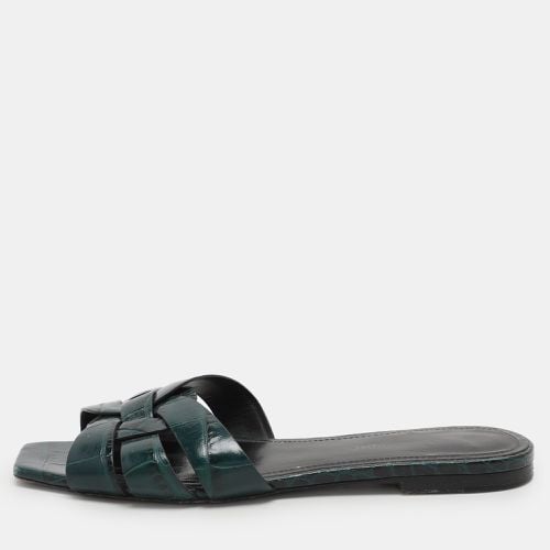 Croc Embossed Leather Tribute Slide Sandals Size 36.5 - Saint Laurent Paris - Modalova