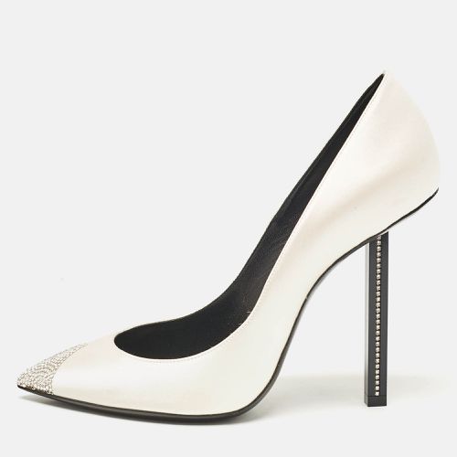 Saint Laurent Grey Satin Crystal Embellished Pointed Toe Pumps Size 39 - Saint Laurent Paris - Modalova