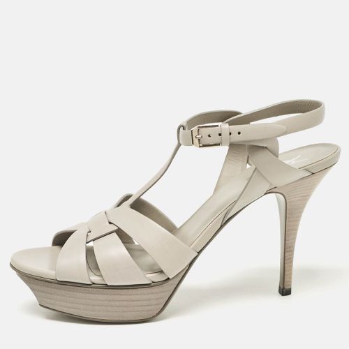 Saint Laurent Light Grey Leather Tribute Platform Sandals Size 40.5 - Saint Laurent Paris - Modalova