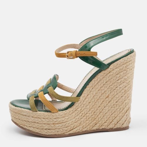 Saint Laurent Green Patent Leather and Suede Tribute Wedge Sandals Size 38.5 - Saint Laurent Paris - Modalova