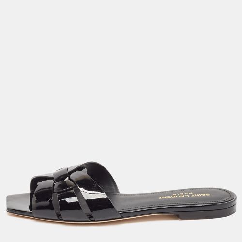 Saint Laurent Black Patent Leather Tribute Flat Slides Size 37 - Saint Laurent Paris - Modalova