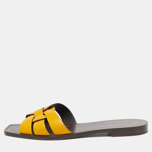 Saint Laurent Mustard Yellow Leather Tribute Flat Sandals Size 38 - Saint Laurent Paris - Modalova