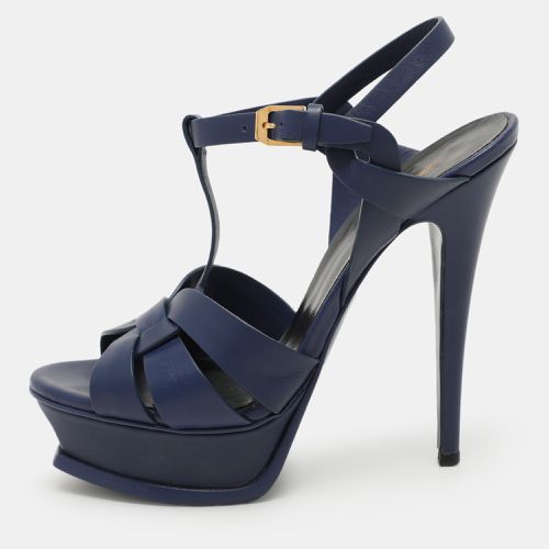 Saint Laurent Blue Leather Tribute Platform Ankle Strap Sandals Size 37 - Saint Laurent Paris - Modalova