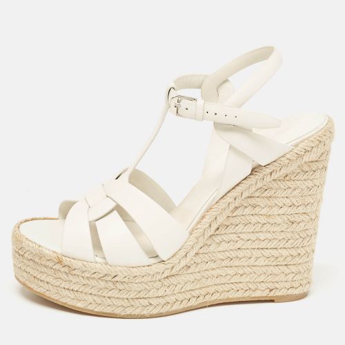 Saint Laurent White Leather Tribute Wedge Sandals Size 40 - Saint Laurent Paris - Modalova