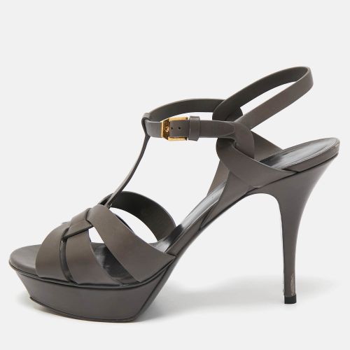 Saint Laurent Grey Leather Tribute Platform Sandals Size 42 - Saint Laurent Paris - Modalova