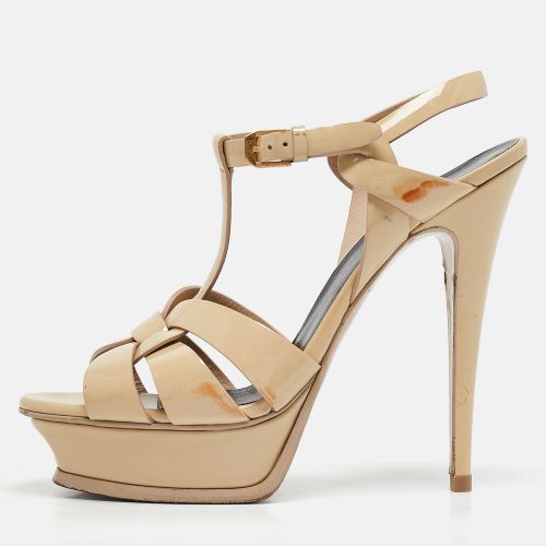 Saint Laurent Beige Patent Leather Tribute Sandals Size 39 - Saint Laurent Paris - Modalova