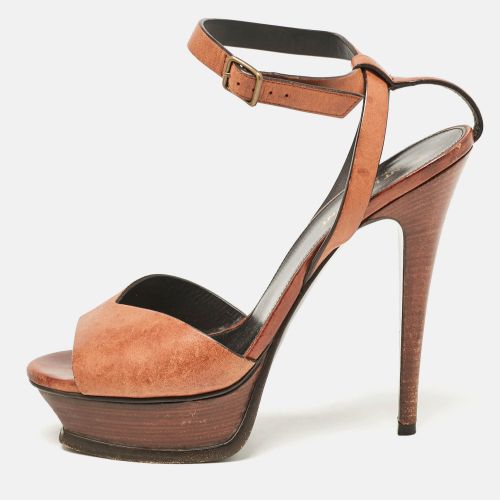 Saint Laurent Brown Leather Ankle Strap Sandals Size 38 - Saint Laurent Paris - Modalova