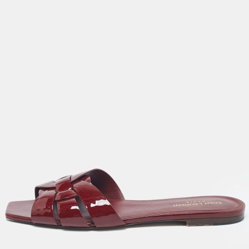 Saint Laurent Burgundy Patent Leather Tribute Flat Slides Size 40 - Saint Laurent Paris - Modalova