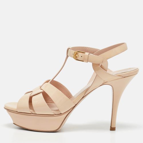 Saint Laurent Beige Patent Leather Tribute Sandals Size 37.5 - Saint Laurent Paris - Modalova