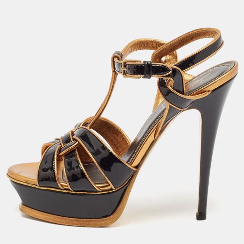 Yves Saint Laurent Black/Gold Patent and Leather Tribute Sandals Size 37 - Saint Laurent Paris - Modalova