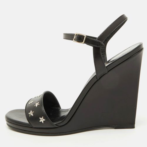 Saint Laurent Black Stars Leather Ankle Strap Wedge Sandals Size 39.5 - Saint Laurent Paris - Modalova