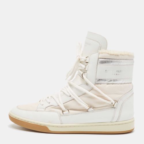 Saint Laurent White/Silver Leather and Nylon Ski High Top Sneakers Size 39.5 - Saint Laurent Paris - Modalova