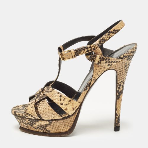 Saint Laurent Beige/Black Python Embossed Leather Tribute Platform Sandals Size 41 - Saint Laurent Paris - Modalova