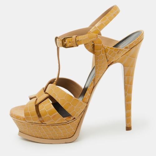 Saint Laurent Yellow Croc Embossed Leather Tribute Platform Sandals Size 38 - Saint Laurent Paris - Modalova