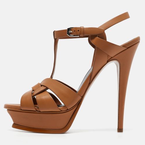 Saint Laurent Brown Leather Tribute Sandals Size 40 - Saint Laurent Paris - Modalova