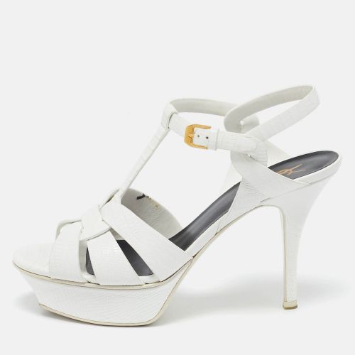 Saint Laurent White Lizard Embossed Leather Tribute Platform Sandals Size 37 - Saint Laurent Paris - Modalova