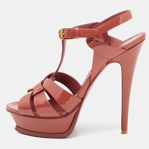 Saint Laurent Pink Patent Leather Tribute Sandals Size 37.5 - Saint Laurent Paris - Modalova