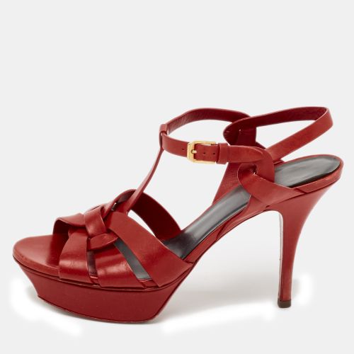 Saint Laurent Red Leather Tribute Platform Sandals Size 38 - Saint Laurent Paris - Modalova